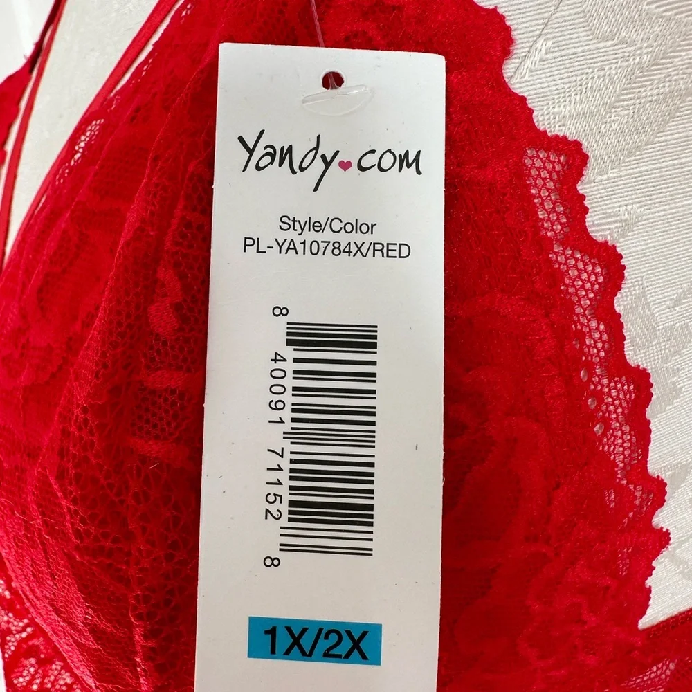 Yandy Red Lacy Longline Lattice Strappy Latice Back Bralette Size 1x/2x